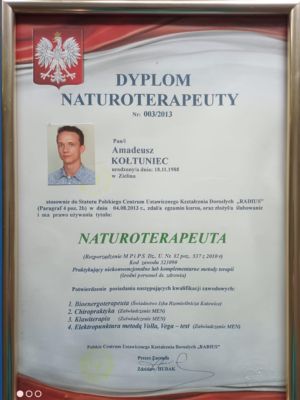 Dyplom naturoterapeuty potwierdzający przygotowanie zawodowe
